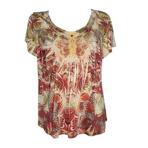 ONE WORLD Red Tan Butterfly Sublimation Pullover Top Womens‎ Plus Size 1X